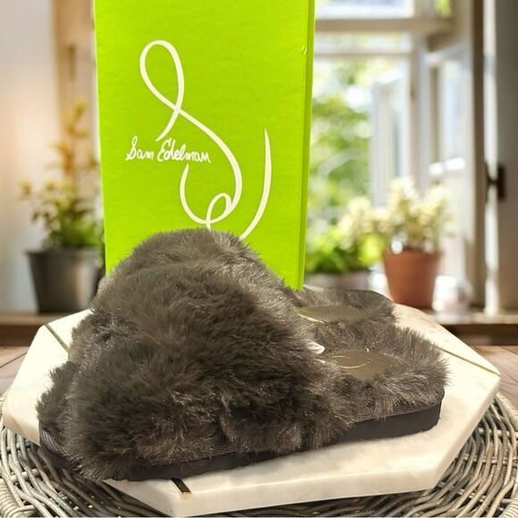 SAM EDELMAN Jeane Furry Slip-on Cross Band Slippers Size 6 - Picture 2 of 12